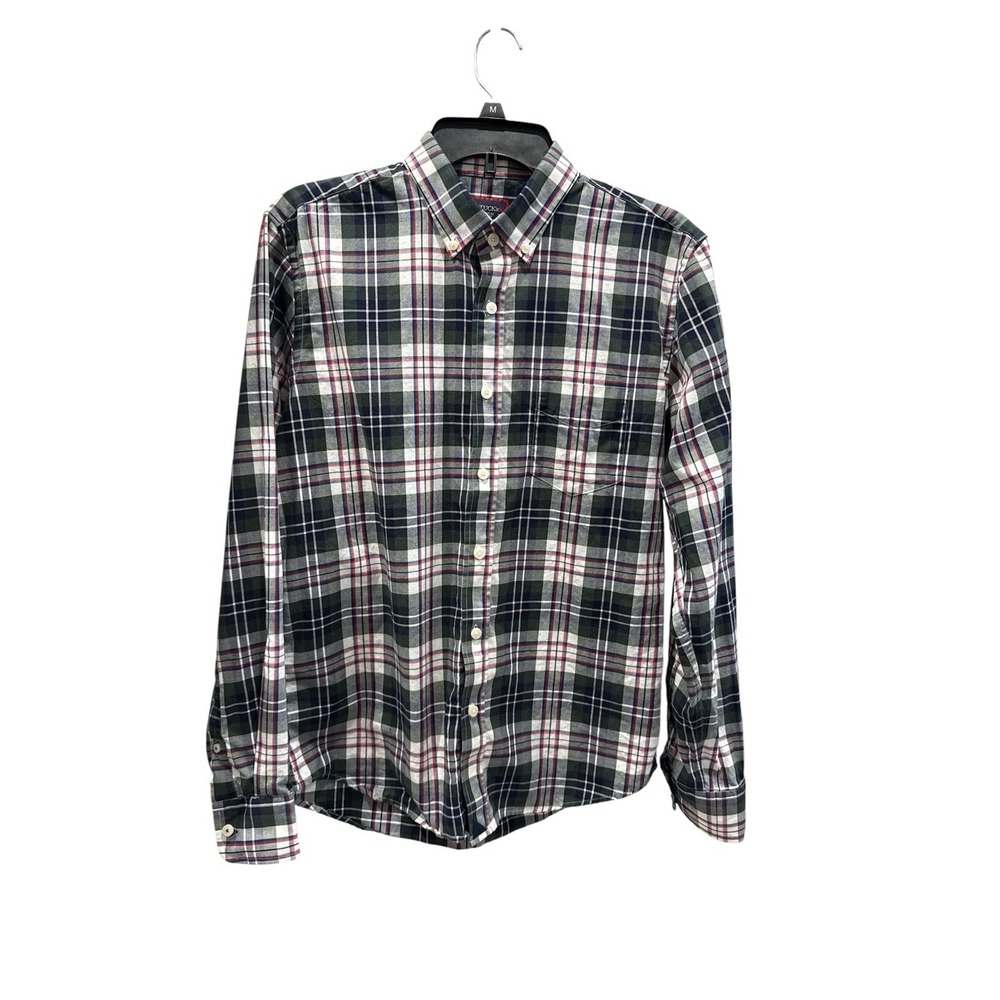 UNTUCKit Button Down Shirt Men‎ Medium Green Plaid Excellent Slim Fit Cotton